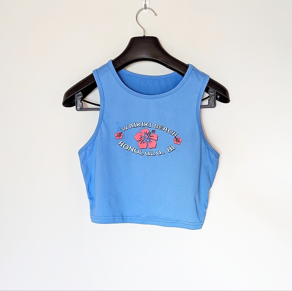 SHEIN - Crop Top Waikiki Beach Hawaii Sporty Blue Graphic